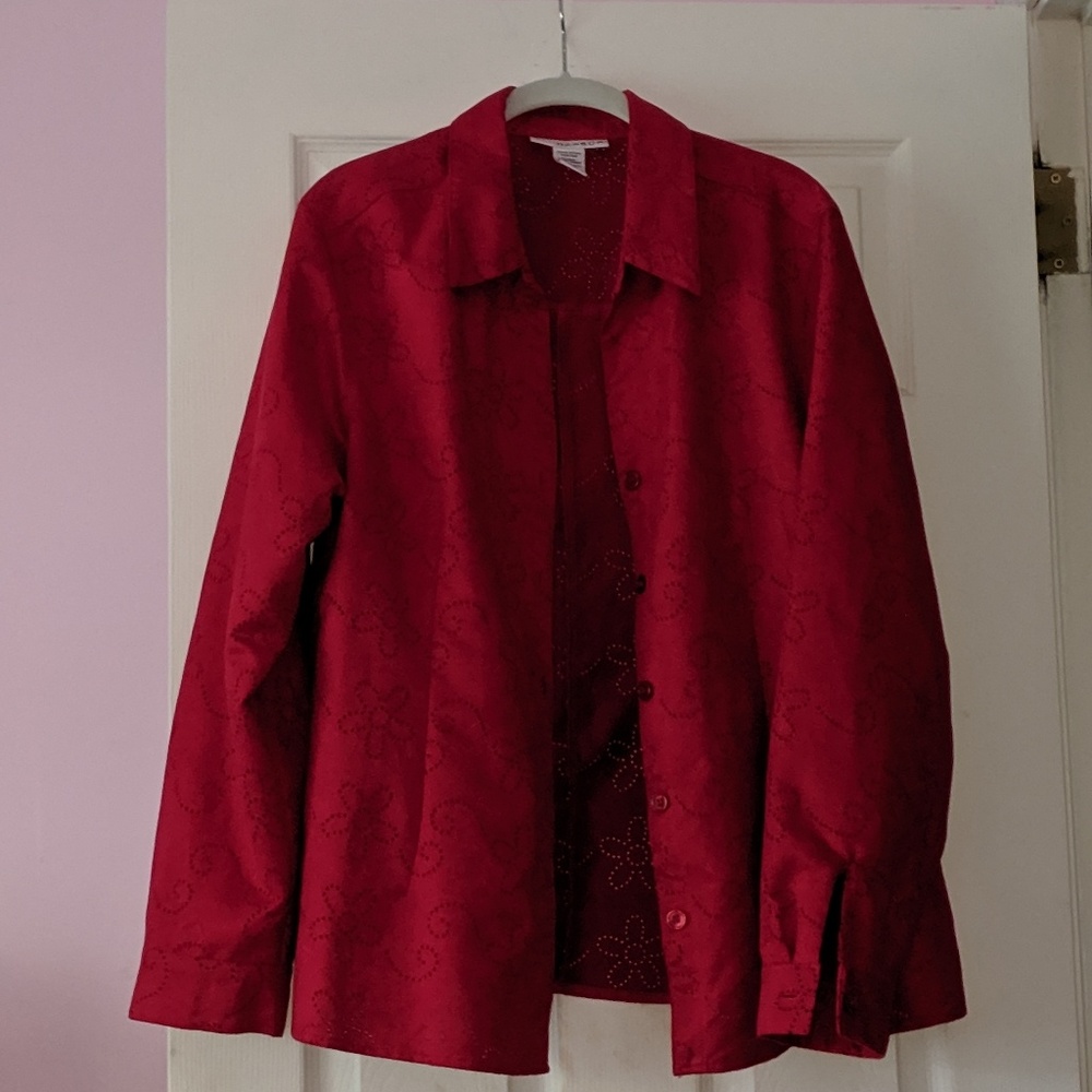 Ladies Sag Harbor Button Down Long Sleeve red Shir